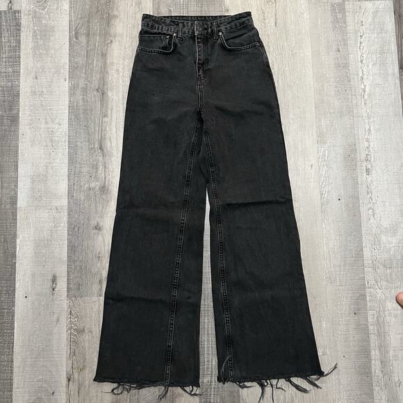Ragged Jeans Womens 26 Black Wide Leg Distressed Raw Hem High Rise Flared Denim - Picture 1 of 6